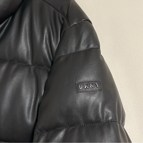DKNY men's faux leather puffer zip jacket vegan black - Picture 3 of 5